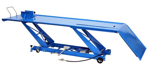 Motorradhebebühne, 450kg Fußpumpe + Pneumatikantrieb, Parallelogramm, blau, 01846